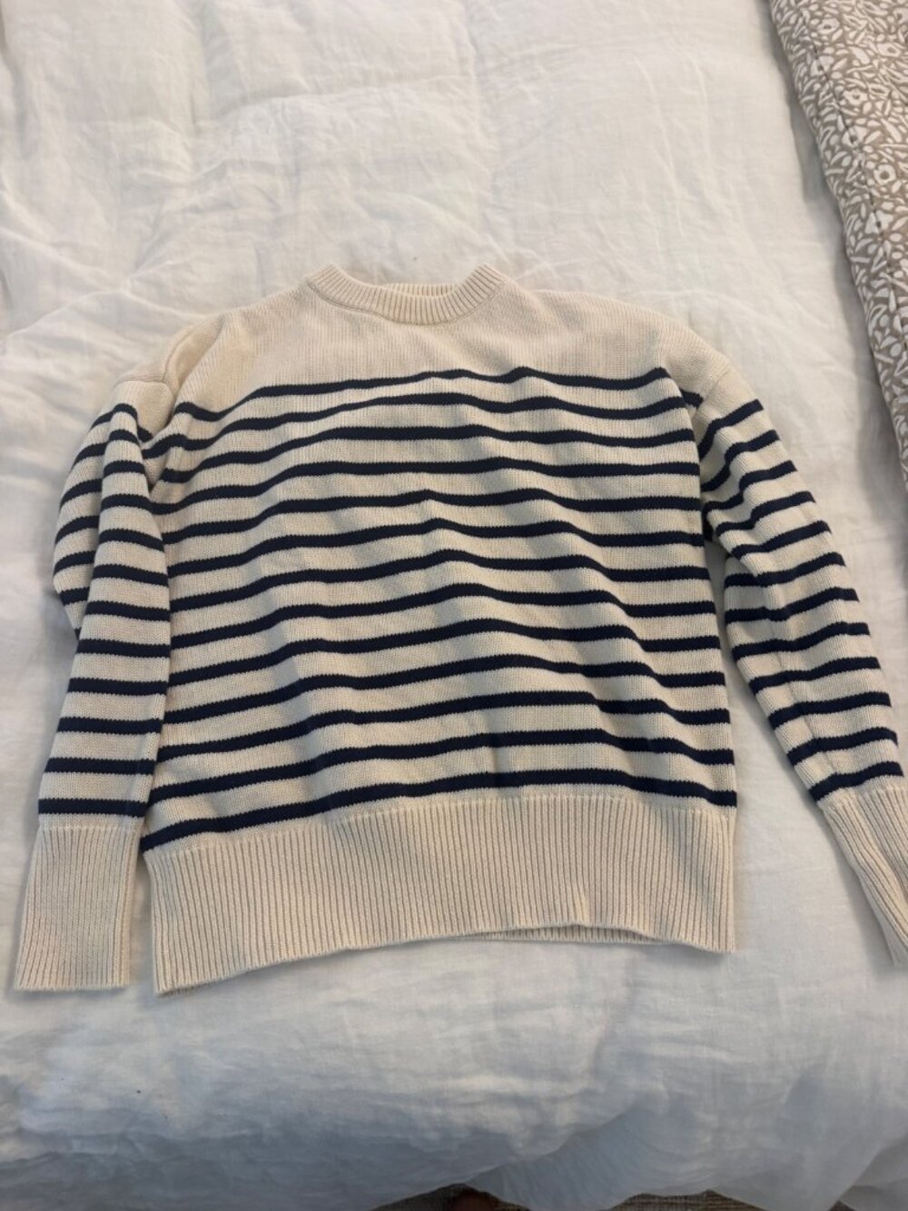 minnow Breton Stripe Sweater for Women Cream Navy Striped Knit Size S